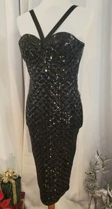 NWT Cristallini 3D Sequin Black Cocktail Dress